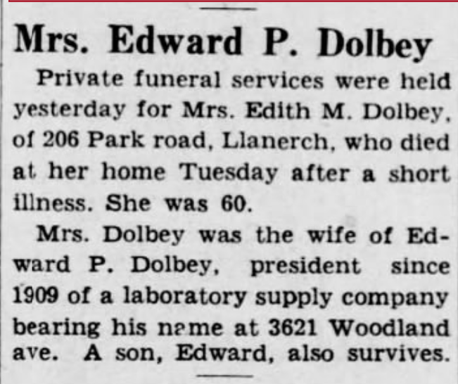 Edith Dolbey dies